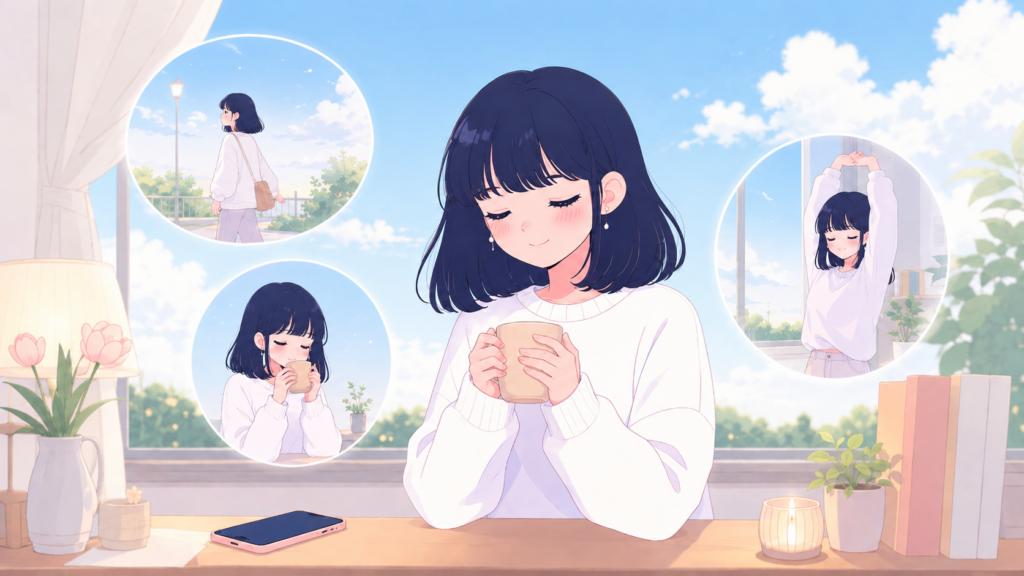 スマホから離れる女性