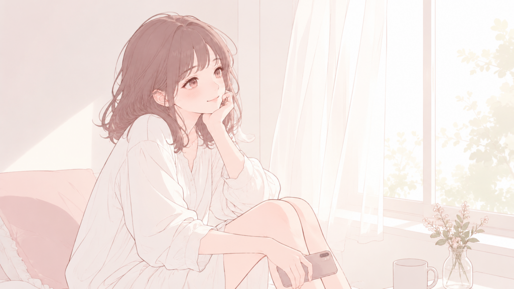 窓辺で微笑む女性